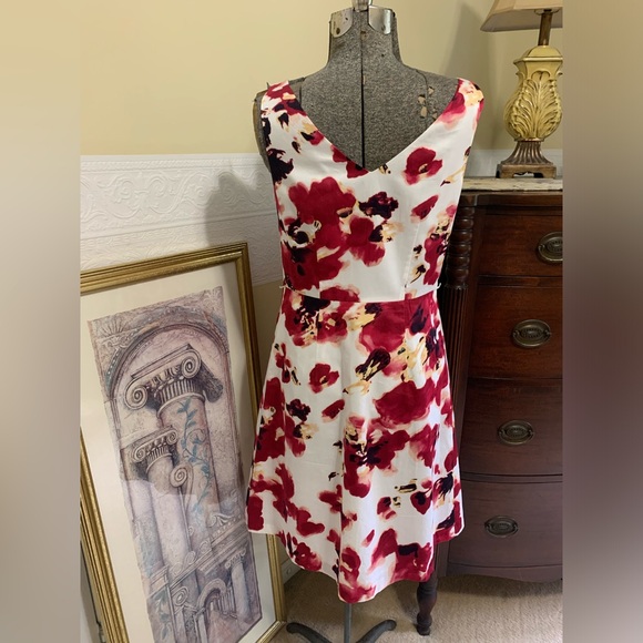 Ann Taylor White w/Deep Blush Florals Sleeveless A-Line Dress Woman’s Size 4 - Picture 11 of 11